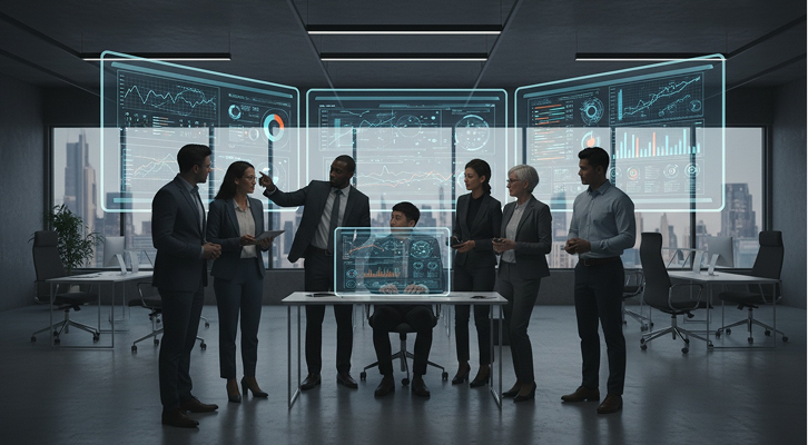 Teams collaborating with data dashboards